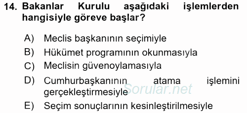 Anayasa Hukuku 2017 - 2018 3 Ders Sınavı 14.Soru