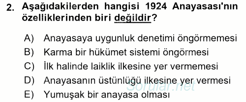 Anayasa Hukuku 2017 - 2018 3 Ders Sınavı 2.Soru
