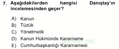 Anayasa Hukuku 2017 - 2018 3 Ders Sınavı 7.Soru
