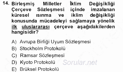 Peyzaj Çevre ve Tarım 2013 - 2014 Dönem Sonu Sınavı 14.Soru