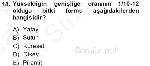 Peyzaj Çevre ve Tarım 2013 - 2014 Dönem Sonu Sınavı 18.Soru