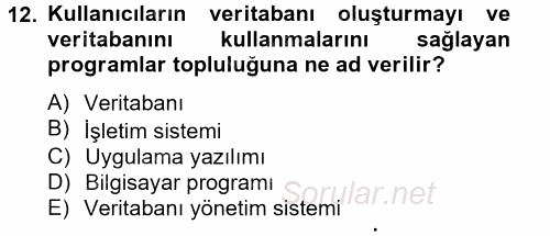 Dış Ticarette Bilgisayar Uygulamaları 2014 - 2015 Tek Ders Sınavı 12.Soru
