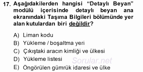 Dış Ticarette Bilgisayar Uygulamaları 2014 - 2015 Tek Ders Sınavı 17.Soru