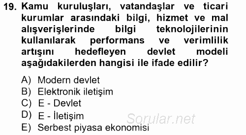 Dış Ticarette Bilgisayar Uygulamaları 2014 - 2015 Tek Ders Sınavı 19.Soru