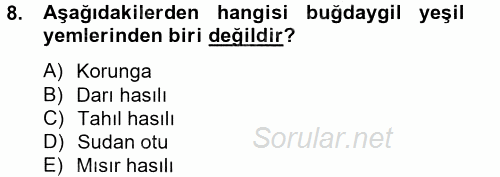 Hayvan Besleme 2014 - 2015 Tek Ders Sınavı 8.Soru