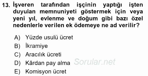 İş Ve Sosyal Güvenlik Hukuku 2017 - 2018 Ara Sınavı 13.Soru
