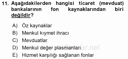 Bankalarda Kredi Yönetimi 2017 - 2018 3 Ders Sınavı 11.Soru