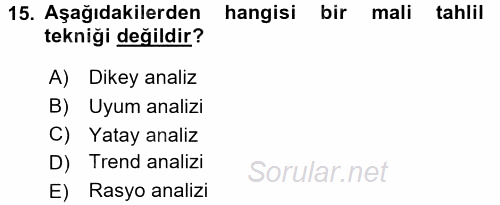 Bankalarda Kredi Yönetimi 2017 - 2018 3 Ders Sınavı 15.Soru