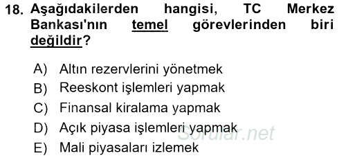 Bankalarda Kredi Yönetimi 2017 - 2018 3 Ders Sınavı 18.Soru
