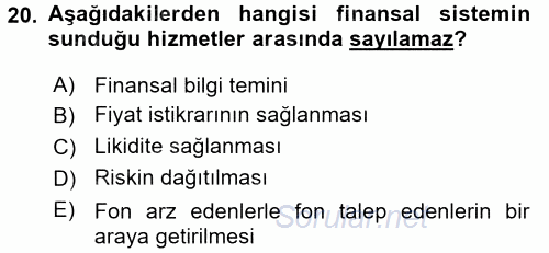 Bankalarda Kredi Yönetimi 2017 - 2018 3 Ders Sınavı 20.Soru