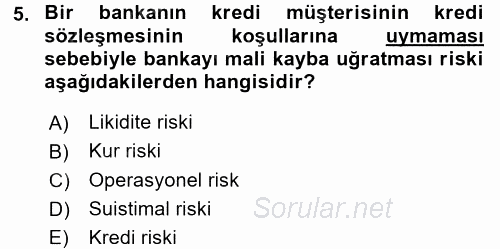 Bankalarda Kredi Yönetimi 2017 - 2018 3 Ders Sınavı 5.Soru