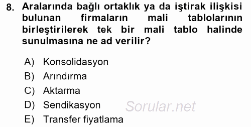 Bankalarda Kredi Yönetimi 2017 - 2018 3 Ders Sınavı 8.Soru