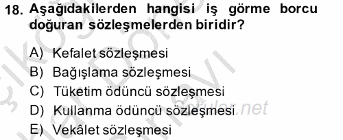 Medeni Hukuk 2 2013 - 2014 Dönem Sonu Sınavı 18.Soru