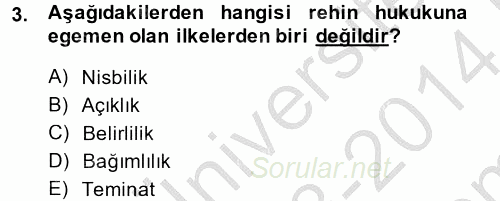 Medeni Hukuk 2 2013 - 2014 Dönem Sonu Sınavı 3.Soru