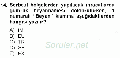 Gümrük Mevzuatı 2012 - 2013 Dönem Sonu Sınavı 14.Soru