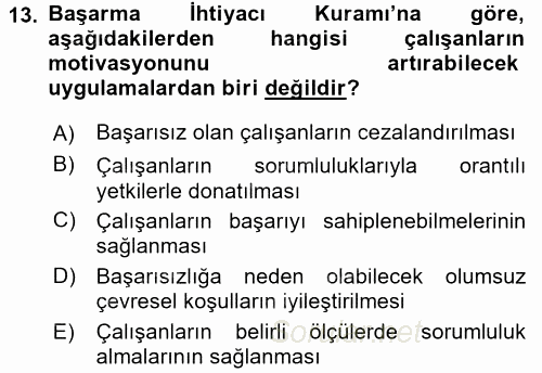 Ücret ve Ödül Yönetimi 2017 - 2018 3 Ders Sınavı 13.Soru