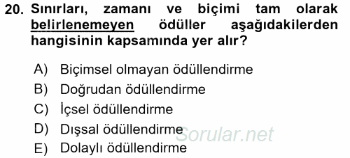 Ücret ve Ödül Yönetimi 2017 - 2018 3 Ders Sınavı 20.Soru