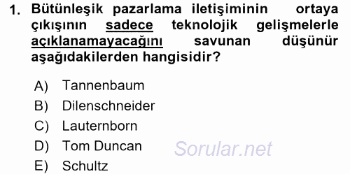 Bütünleşik Pazarlama İletişimi 2016 - 2017 3 Ders Sınavı 1.Soru