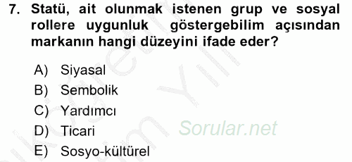 Bütünleşik Pazarlama İletişimi 2016 - 2017 3 Ders Sınavı 7.Soru