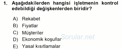 Perakende Yönetimi 2015 - 2016 Ara Sınavı 1.Soru