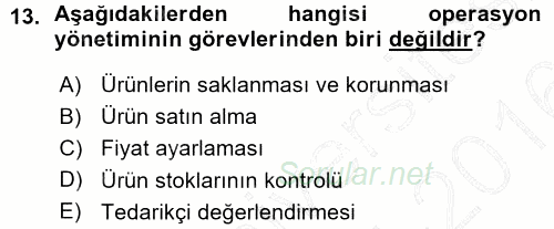Perakende Yönetimi 2015 - 2016 Ara Sınavı 13.Soru