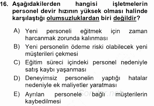 Perakende Yönetimi 2015 - 2016 Ara Sınavı 16.Soru