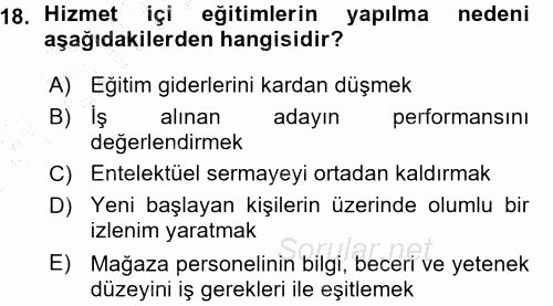 Perakende Yönetimi 2015 - 2016 Ara Sınavı 18.Soru