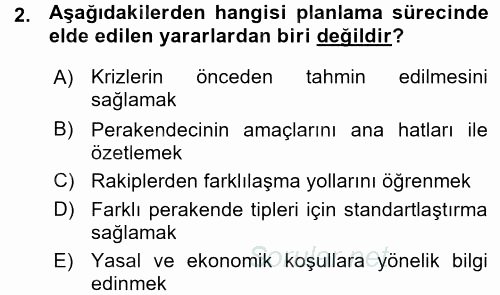 Perakende Yönetimi 2015 - 2016 Ara Sınavı 2.Soru