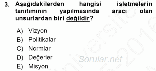 Perakende Yönetimi 2015 - 2016 Ara Sınavı 3.Soru