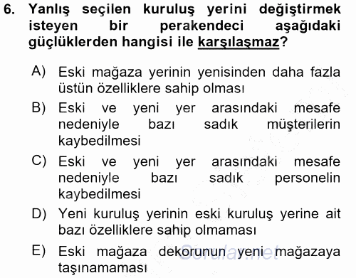 Perakende Yönetimi 2015 - 2016 Ara Sınavı 6.Soru