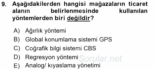 Perakende Yönetimi 2015 - 2016 Ara Sınavı 9.Soru