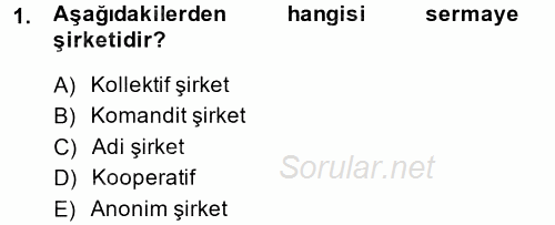 Şirketler Muhasebesi 2014 - 2015 Ara Sınavı 1.Soru