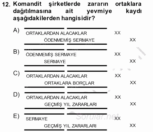 Şirketler Muhasebesi 2014 - 2015 Ara Sınavı 12.Soru