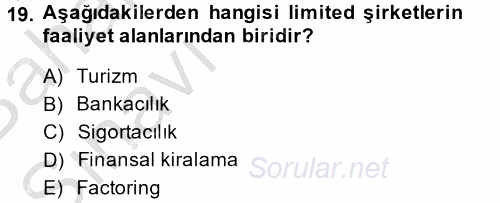 Şirketler Muhasebesi 2014 - 2015 Ara Sınavı 19.Soru