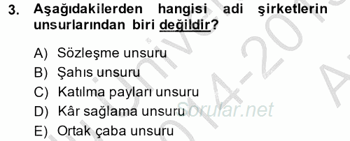 Şirketler Muhasebesi 2014 - 2015 Ara Sınavı 3.Soru
