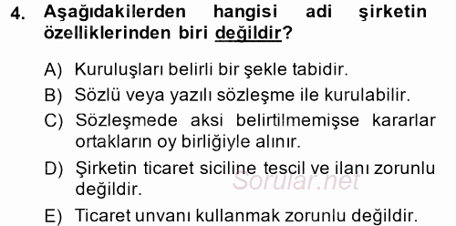 Şirketler Muhasebesi 2014 - 2015 Ara Sınavı 4.Soru