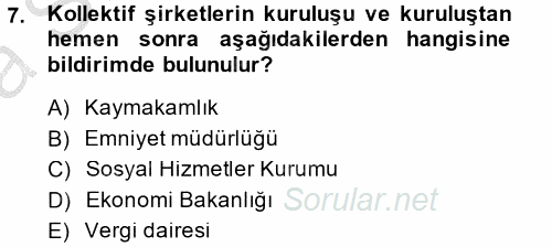 Şirketler Muhasebesi 2014 - 2015 Ara Sınavı 7.Soru