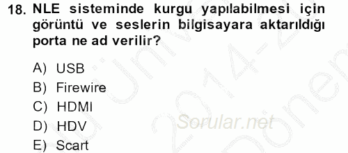 Kamera Tekniğine Giriş 2014 - 2015 Dönem Sonu Sınavı 18.Soru