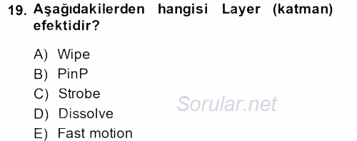 Kamera Tekniğine Giriş 2014 - 2015 Dönem Sonu Sınavı 19.Soru