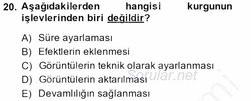 Kamera Tekniğine Giriş 2014 - 2015 Dönem Sonu Sınavı 20.Soru