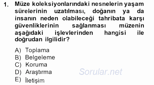 Müzecilik ve Sergileme 2013 - 2014 Dönem Sonu Sınavı 1.Soru