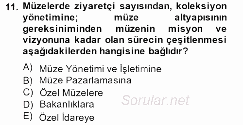 Müzecilik ve Sergileme 2013 - 2014 Dönem Sonu Sınavı 11.Soru