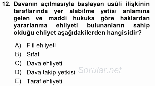 Medeni Usul Hukuku 2017 - 2018 Ara Sınavı 12.Soru