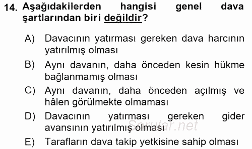 Medeni Usul Hukuku 2017 - 2018 Ara Sınavı 14.Soru