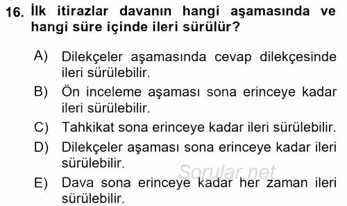 Medeni Usul Hukuku 2017 - 2018 Ara Sınavı 16.Soru