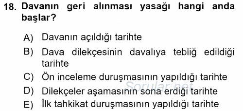 Medeni Usul Hukuku 2017 - 2018 Ara Sınavı 18.Soru