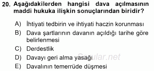 Medeni Usul Hukuku 2017 - 2018 Ara Sınavı 20.Soru