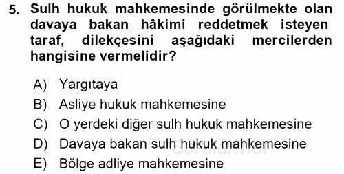 Medeni Usul Hukuku 2017 - 2018 Ara Sınavı 5.Soru