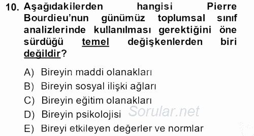 Sosyal Bilimlerde Temel Kavramlar 2014 - 2015 Dönem Sonu Sınavı 10.Soru