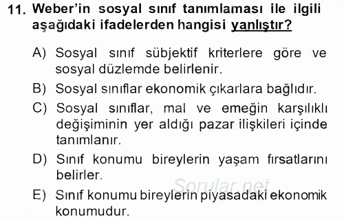 Sosyal Bilimlerde Temel Kavramlar 2014 - 2015 Dönem Sonu Sınavı 11.Soru